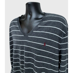Polo Ralph Lauren Sweater V-Neck Gray Striped Pima Cotton Pullover Knit Mens 2XL